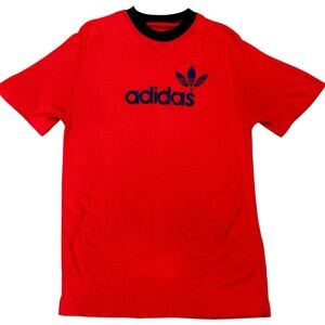 Vintage adidas Red Ringer Tee Mens Black Collar Retro Sportswear Style 90’s